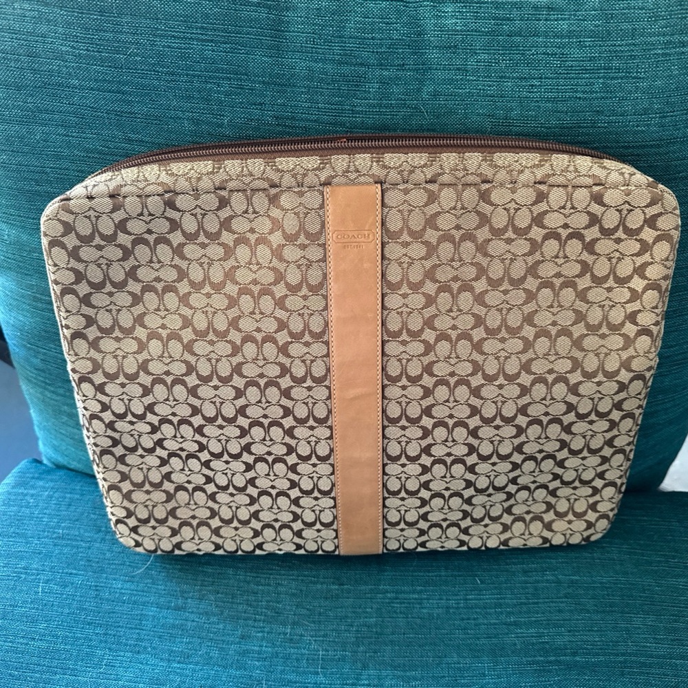 Coach Signature Canvas Laptop Sleeve in Brown and Tan